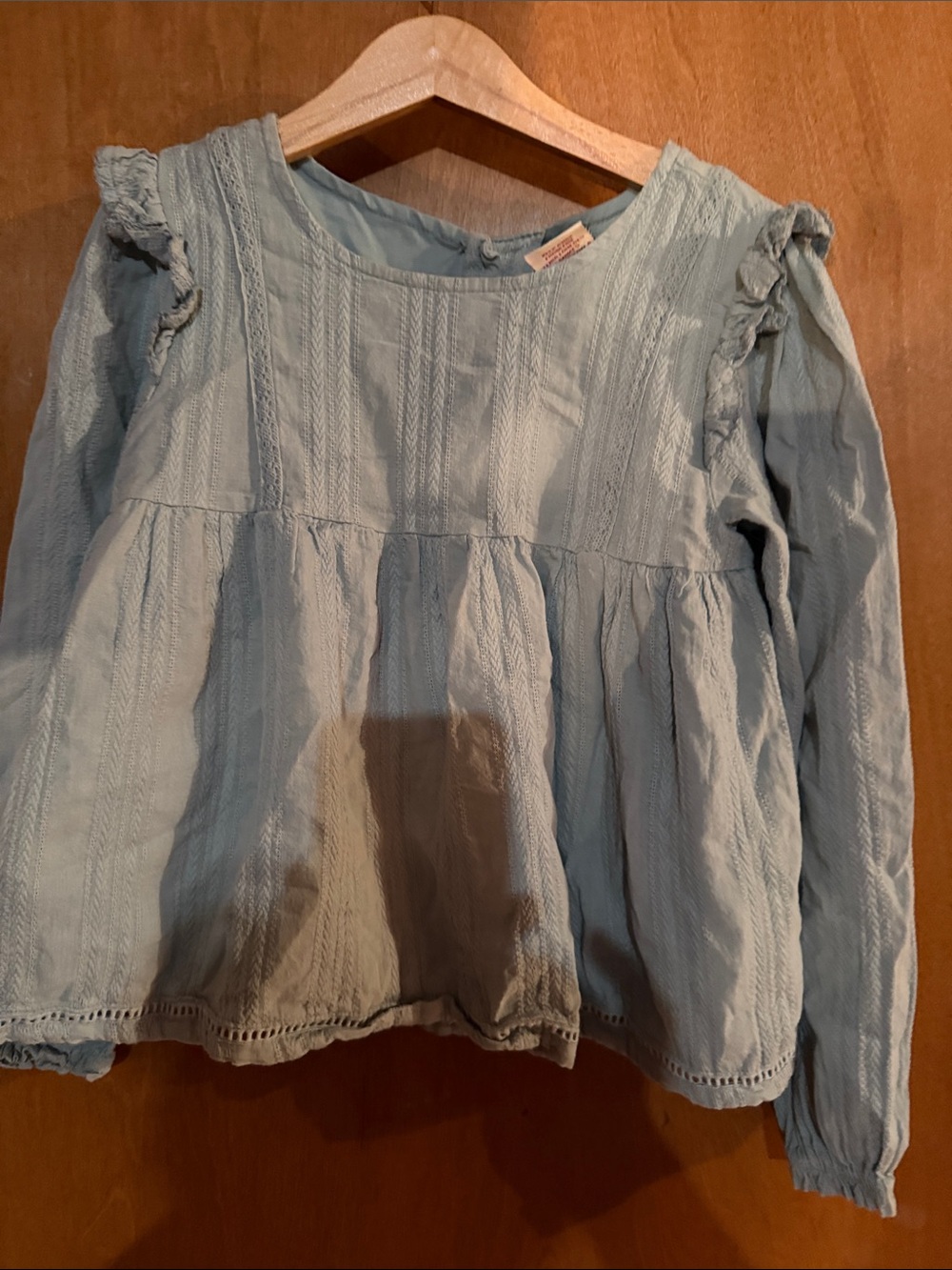 Max Studio Baby Blue Long Sleeve Ruffle Shoulder Blouse